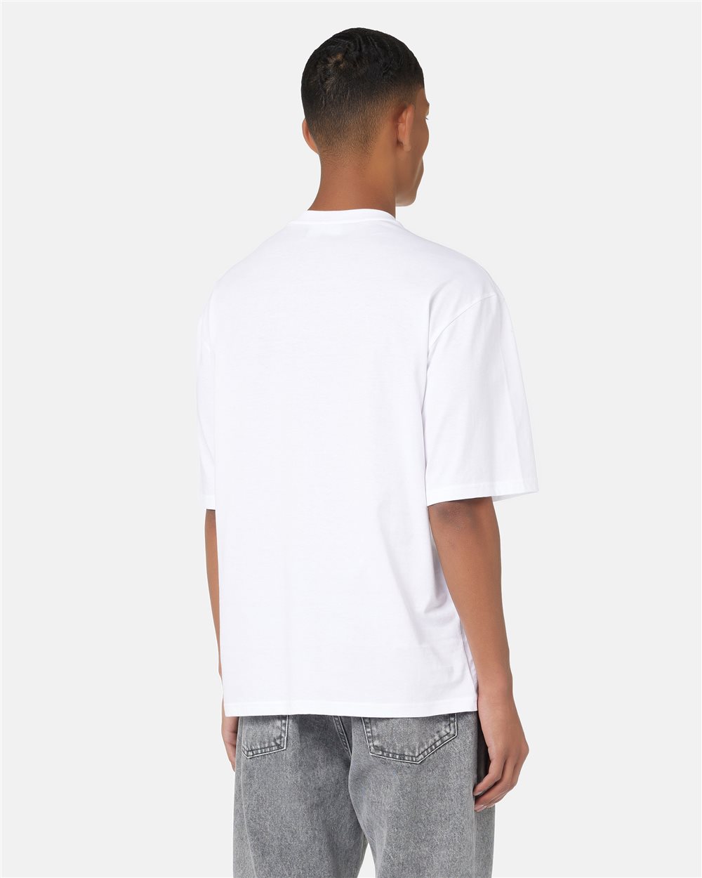 Relaxed fit T-shirt in optical white cotton jersey with Smile print in logoed metal - Iceberg - Official Website