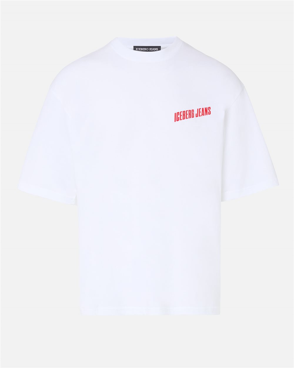 Relaxed Fit T-shirt in Optical White Cotton Jersey with Brilliant Blue Print - Iceberg - Official Website