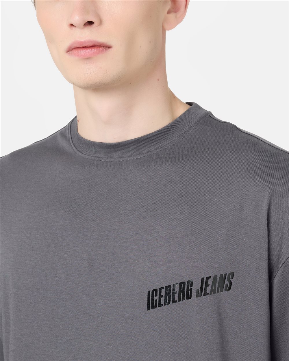 Relaxed Fit T-shirt in lead grey cotton jersey with Brilliant Blue print - Iceberg - Official Website