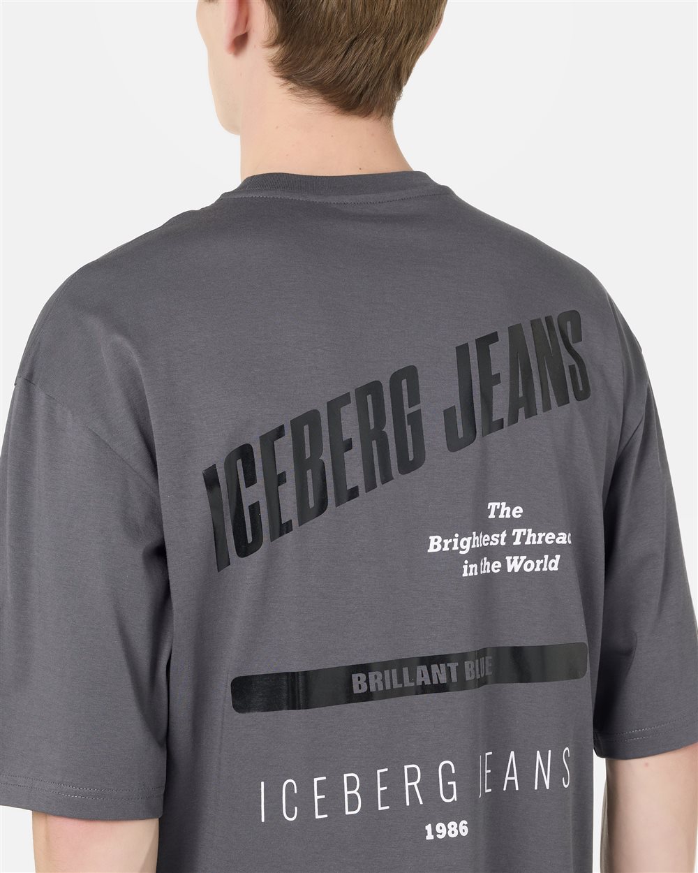 Relaxed Fit T-shirt in lead grey cotton jersey with Brilliant Blue print - Iceberg - Official Website