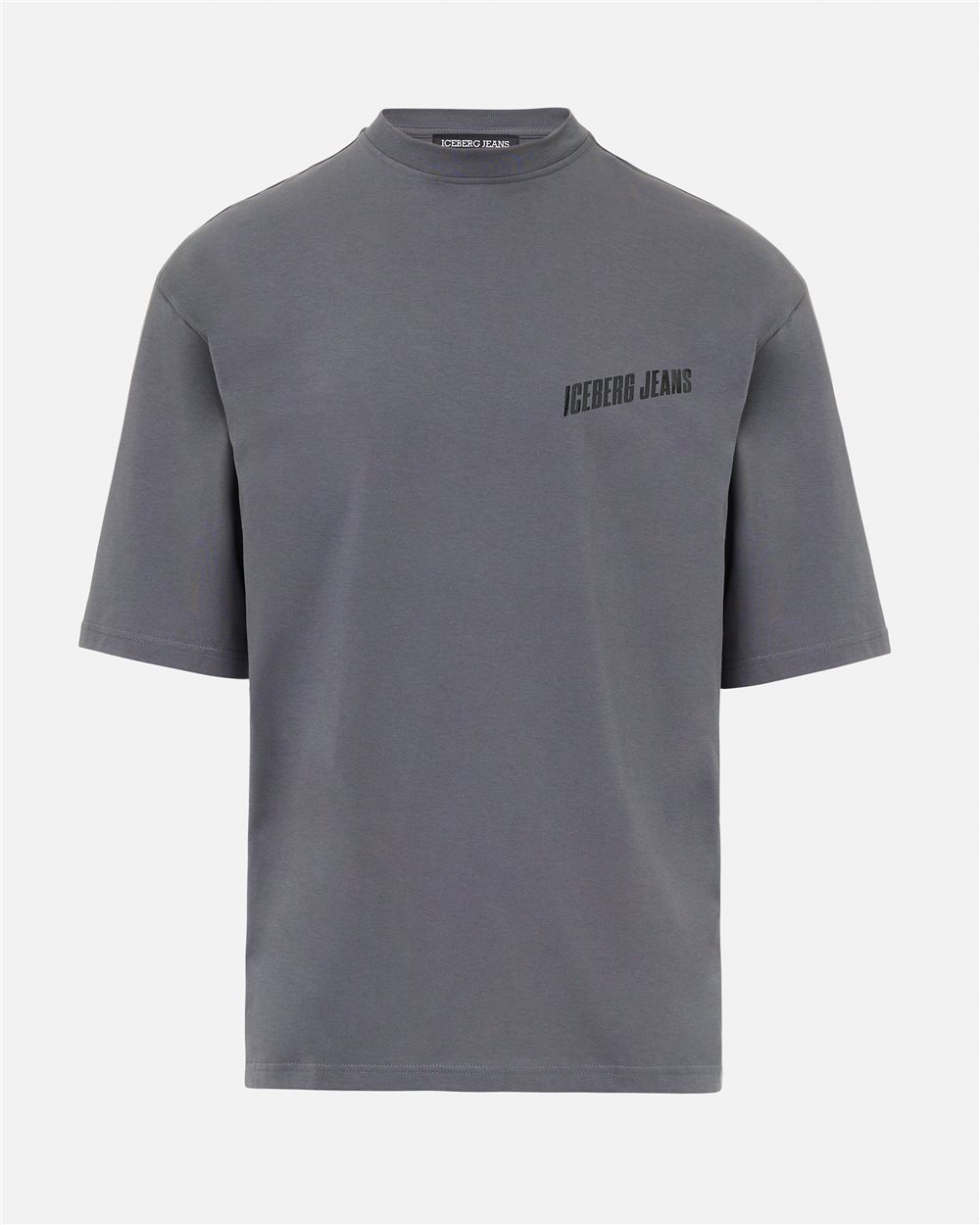 Relaxed Fit T-shirt in lead grey cotton jersey with Brilliant Blue print - Iceberg - Official Website
