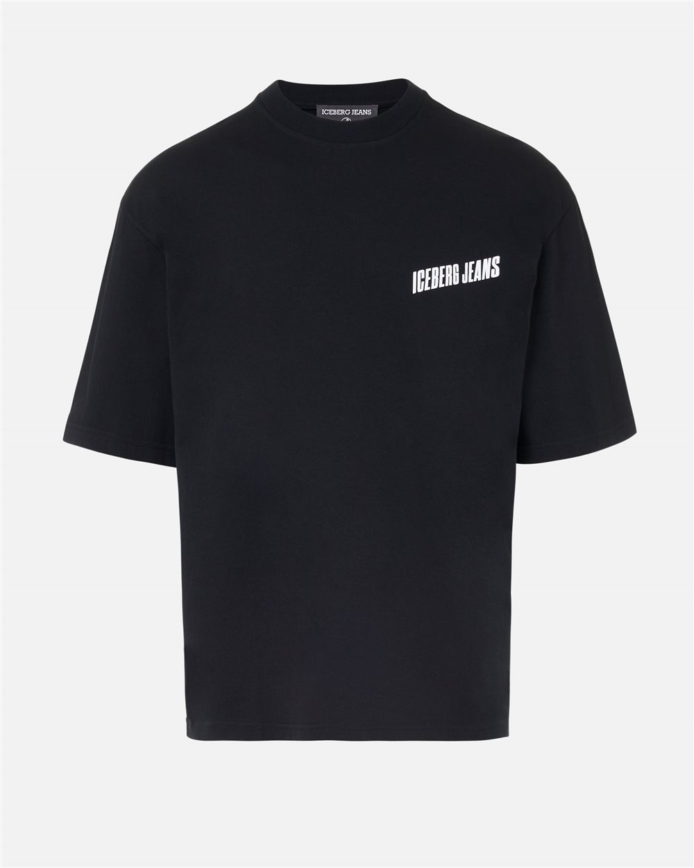 Relaxed Fit T-shirt in black cotton jersey with Brilliant Blue print - Iceberg - Official Website