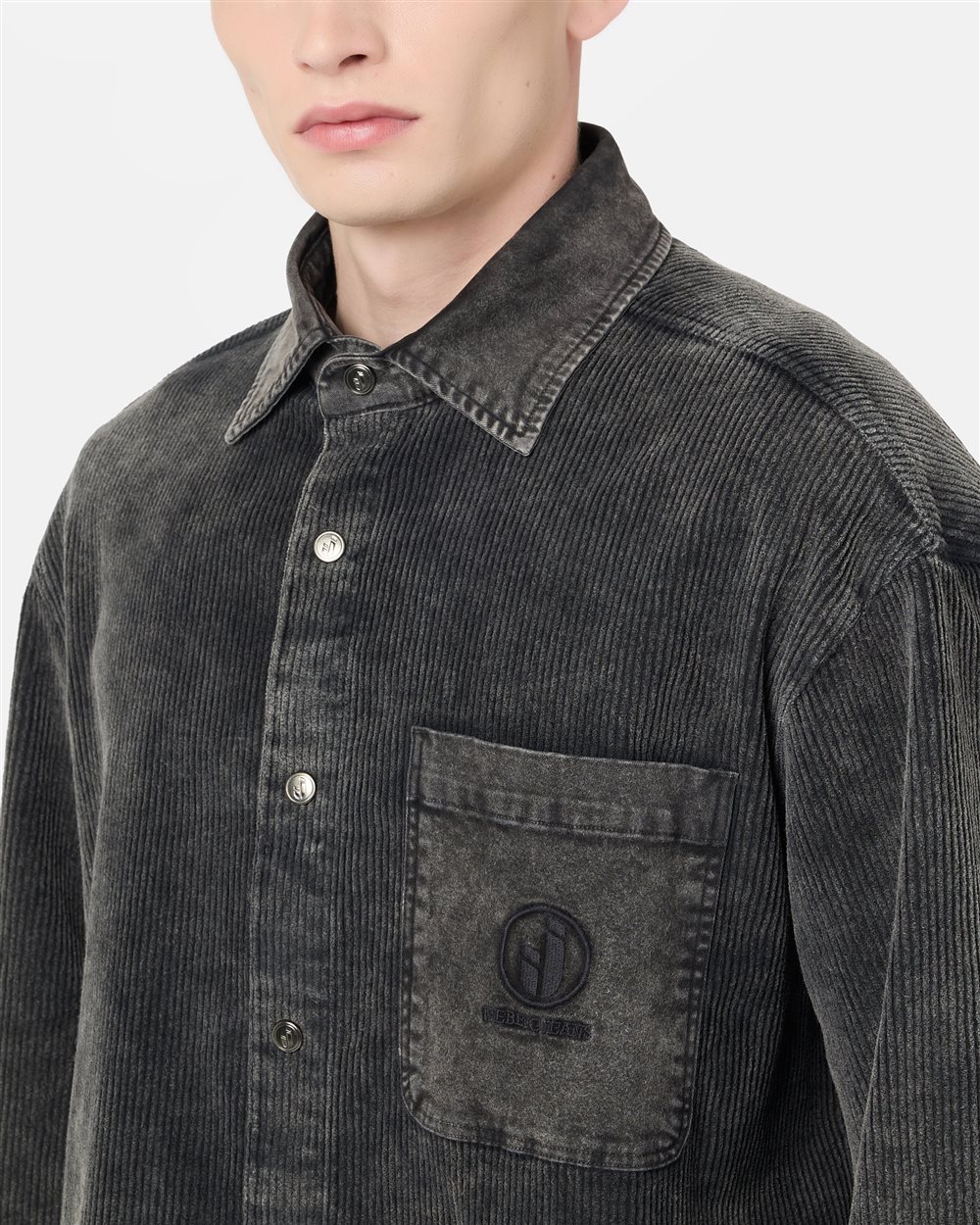 Lead grey corduroy shirt with embroidered IJ logo - Iceberg - Official Website