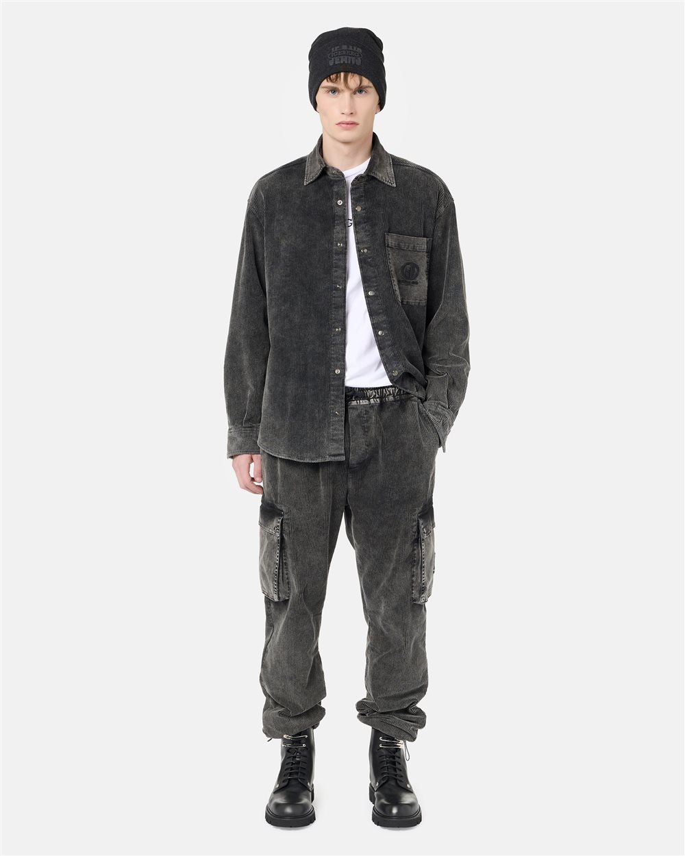 Lead grey corduroy shirt with embroidered IJ logo - Iceberg - Official Website