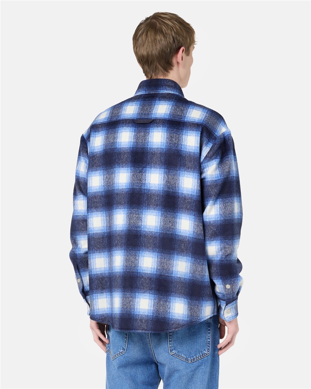Blue check wool overshirt fit shirt with denim pocket and Iceberg logo - Iceberg - Official Website