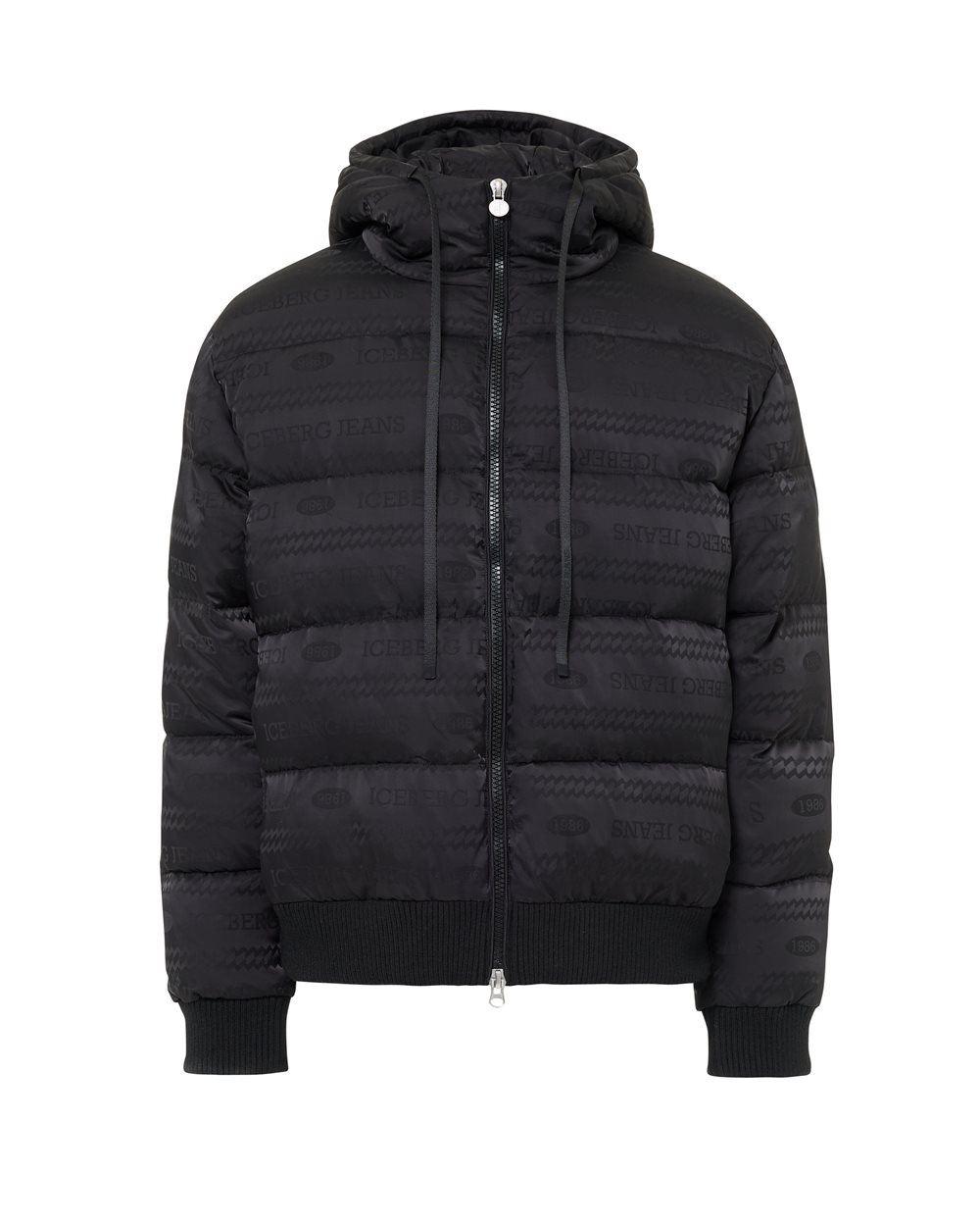 Bomber Fit Jacket Black on Black in Nylon Jacquard with Iceberg Logo - Iceberg - Official Website