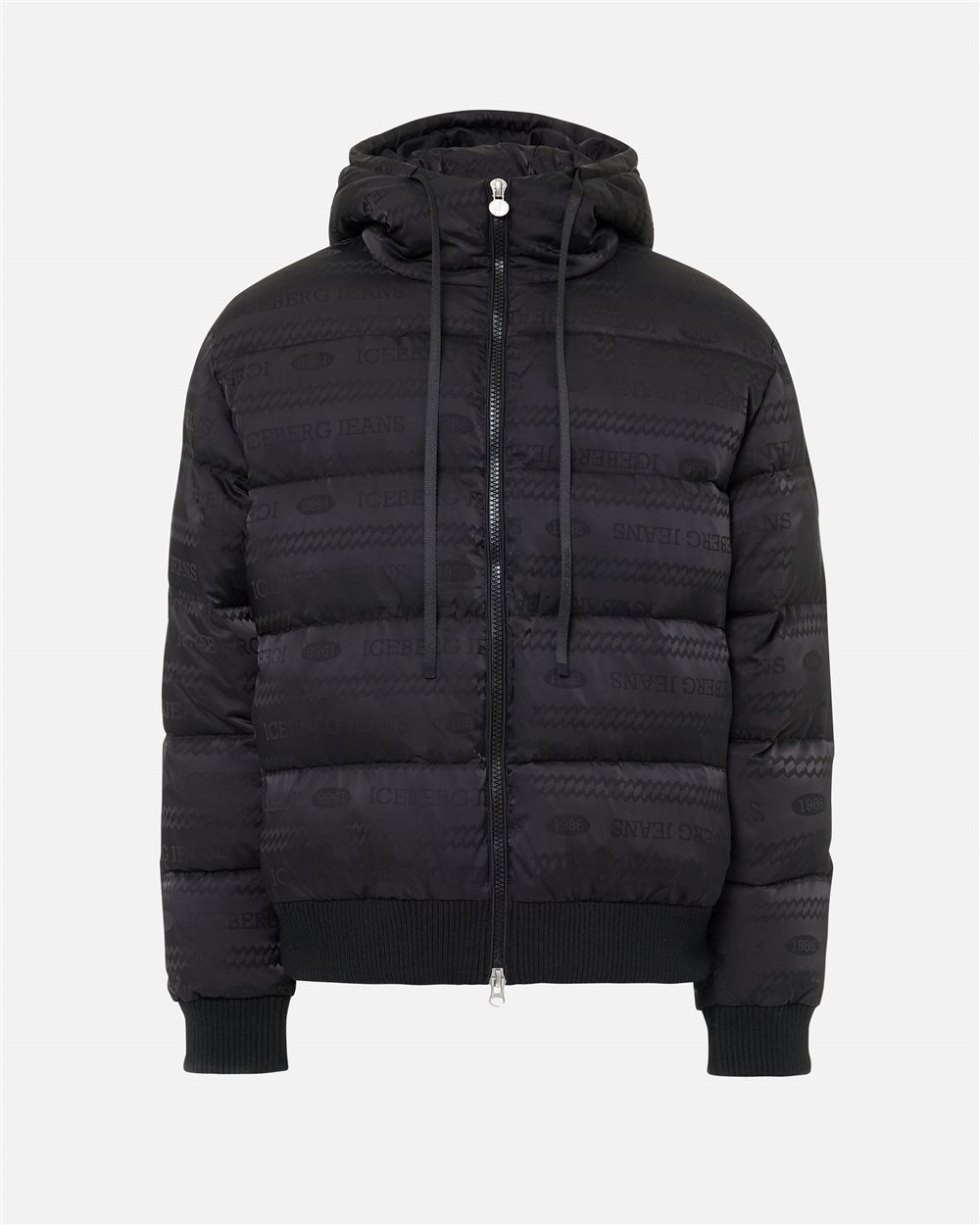 Bomberjacke in Schwarz auf Schwarz aus Nylon mit Iceberg-Jacquard-Logo - Iceberg - Official Website