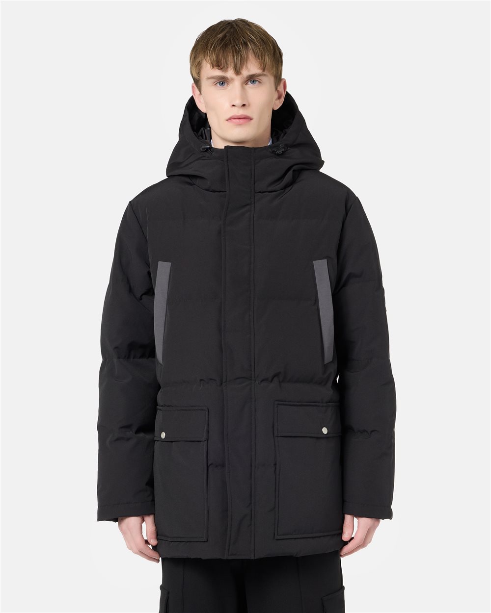Black nylon midi-fit jacket with hood and Iceberg logo - Iceberg - Official Website