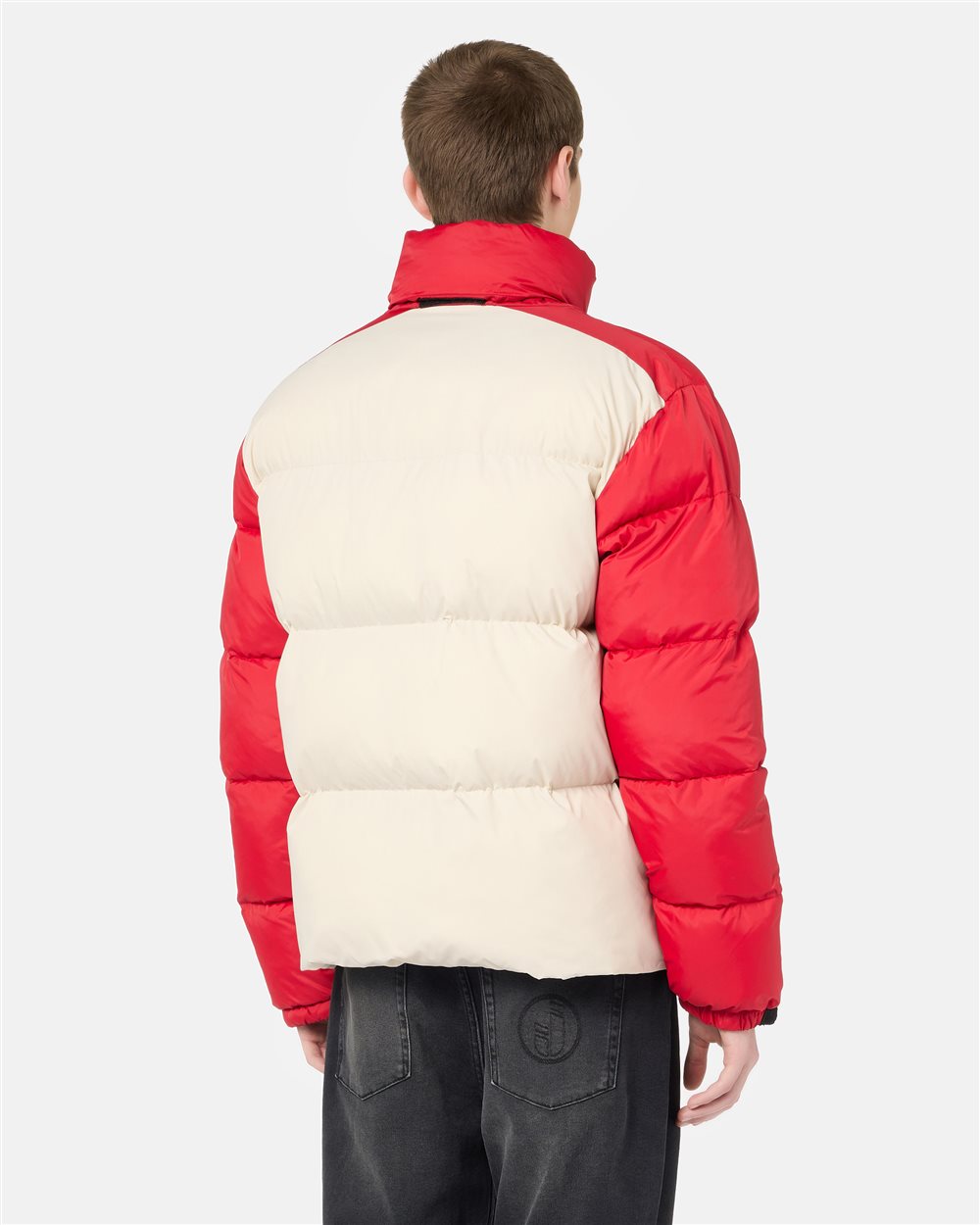 White nylon jacket with red and grey details and Iceberg logo - Iceberg - Official Website