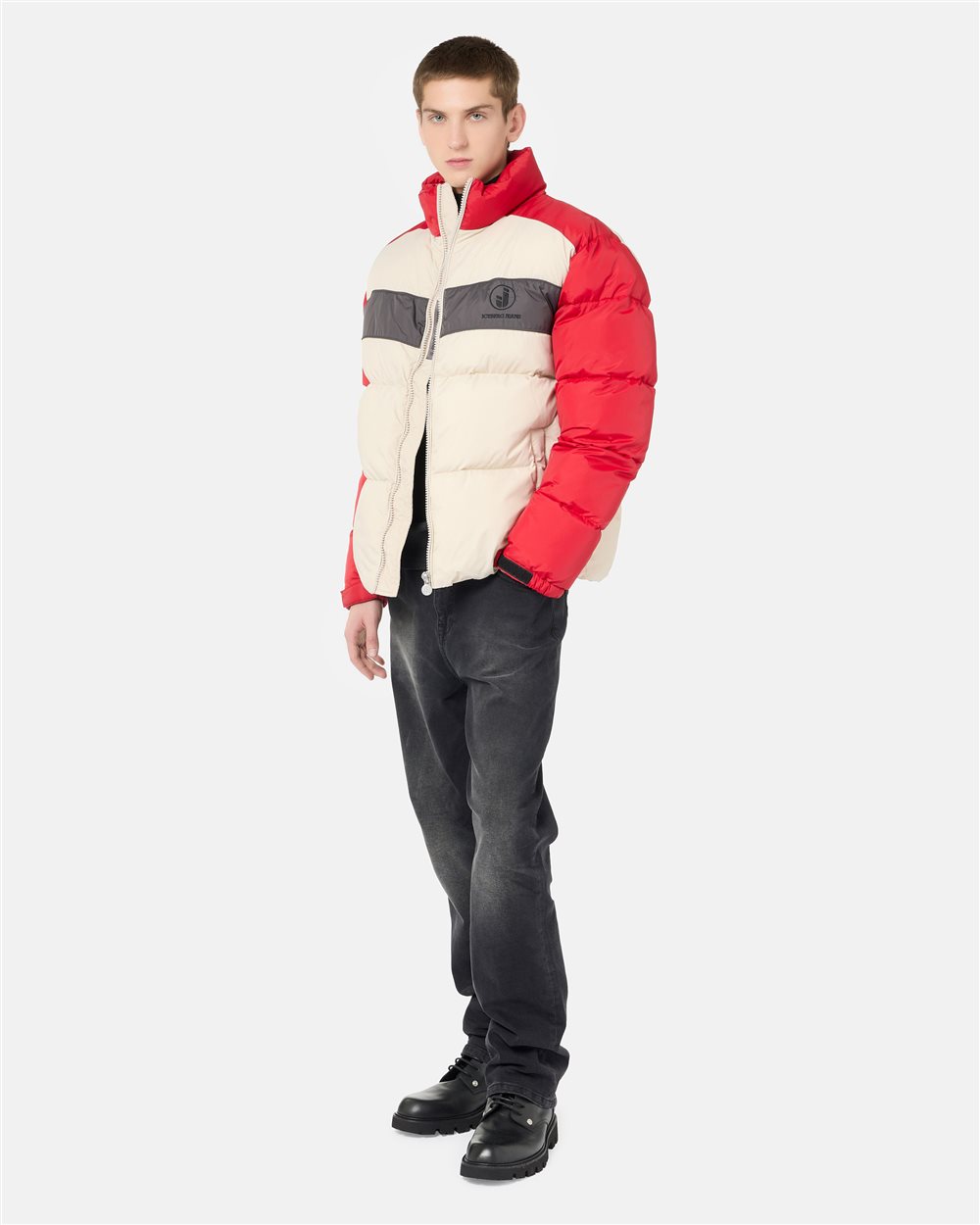 White nylon jacket with red and grey details and Iceberg logo - Iceberg - Official Website