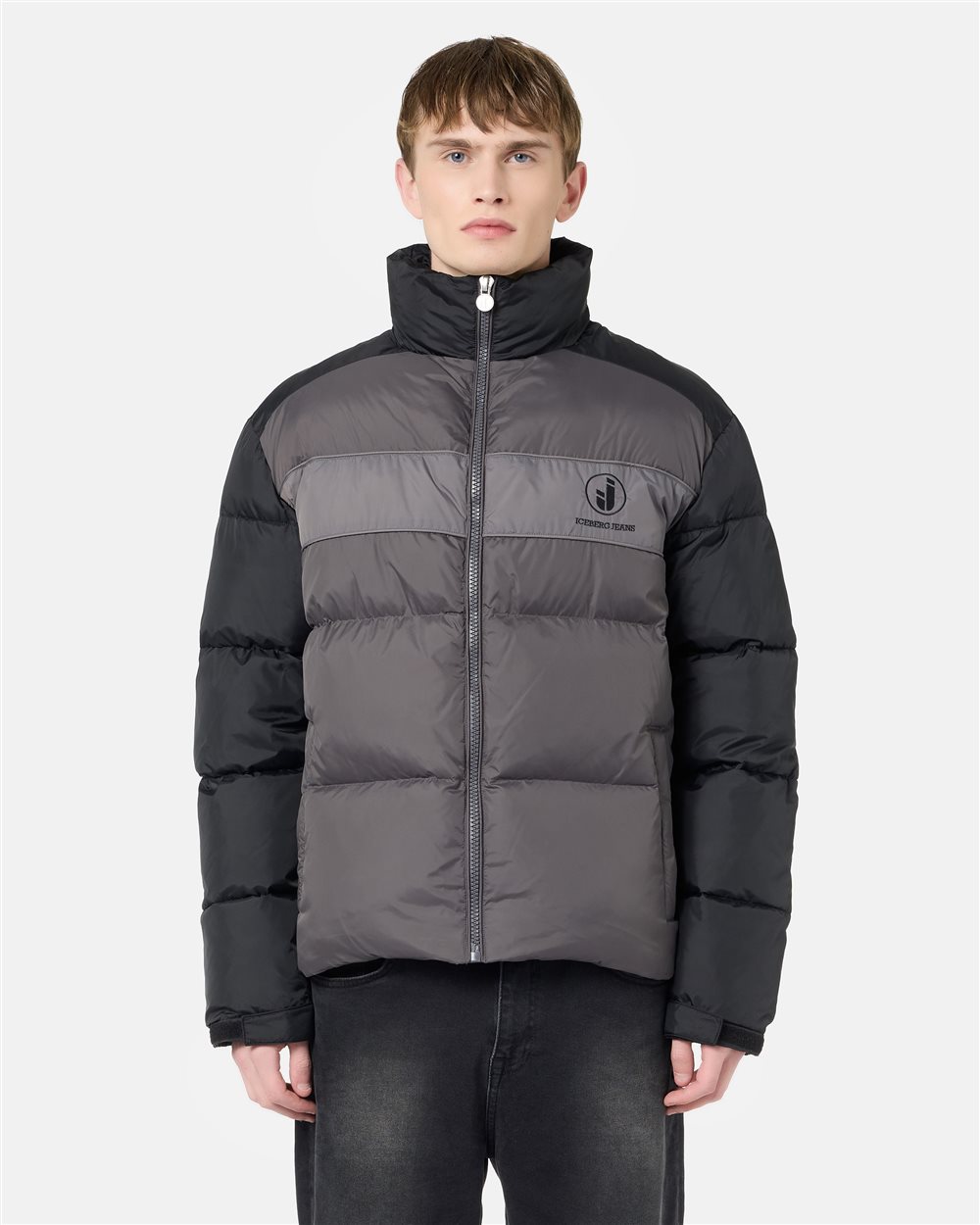 Grey nylon jacket with black details and Iceberg logo - Iceberg - Official Website
