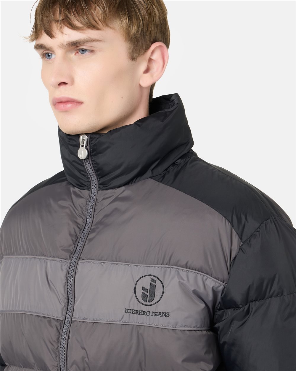 Grey nylon jacket with black details and Iceberg logo - Iceberg - Official Website