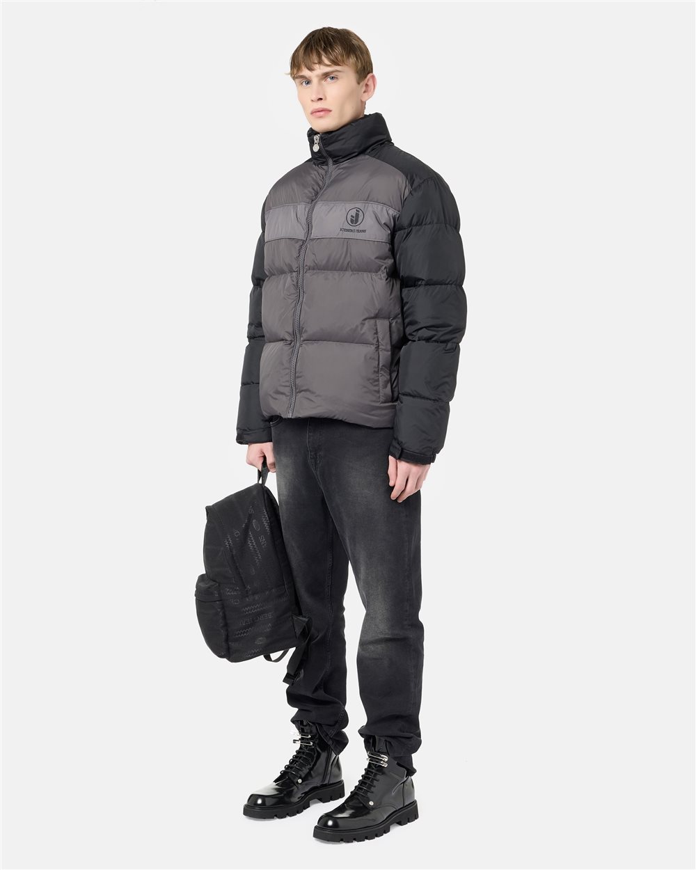 Grey nylon jacket with black details and Iceberg logo - Iceberg - Official Website