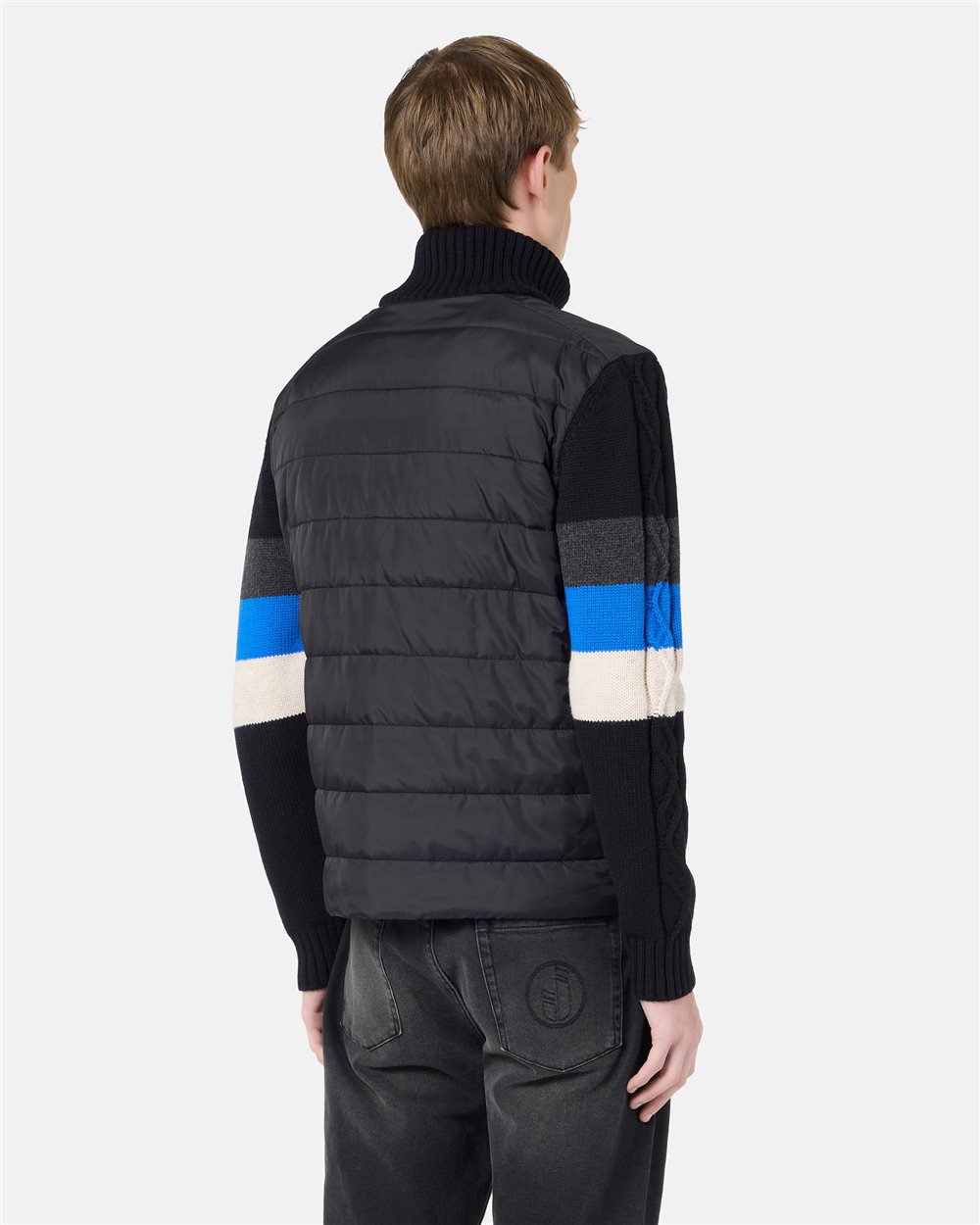 Bomber Fit Jacket Black and Blue in Nylon and Knit with Iceberg Logo - Iceberg - Official Website
