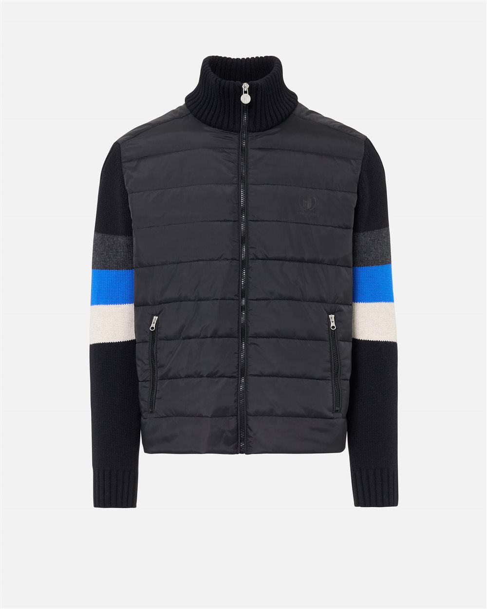 Bomber Fit Jacket Black and Blue in Nylon and Knit with Iceberg Logo - Iceberg - Official Website