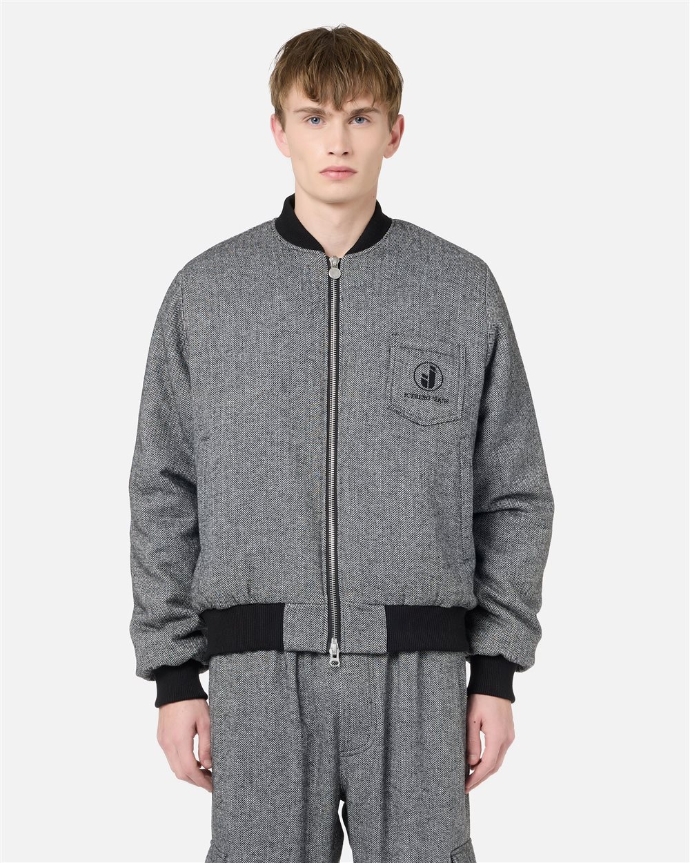 Schwarz und Weiß gestreifte Iceberg Bomberjacke aus Wollgemisch mit Fischgrätmuster - Iceberg - Official Website