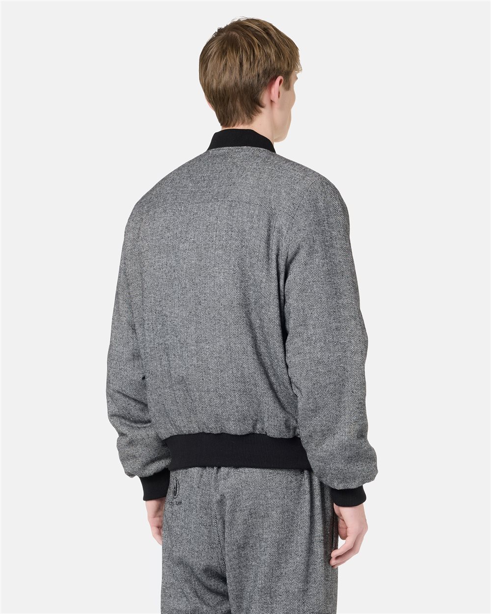Schwarz und Weiß gestreifte Iceberg Bomberjacke aus Wollgemisch mit Fischgrätmuster - Iceberg - Official Website
