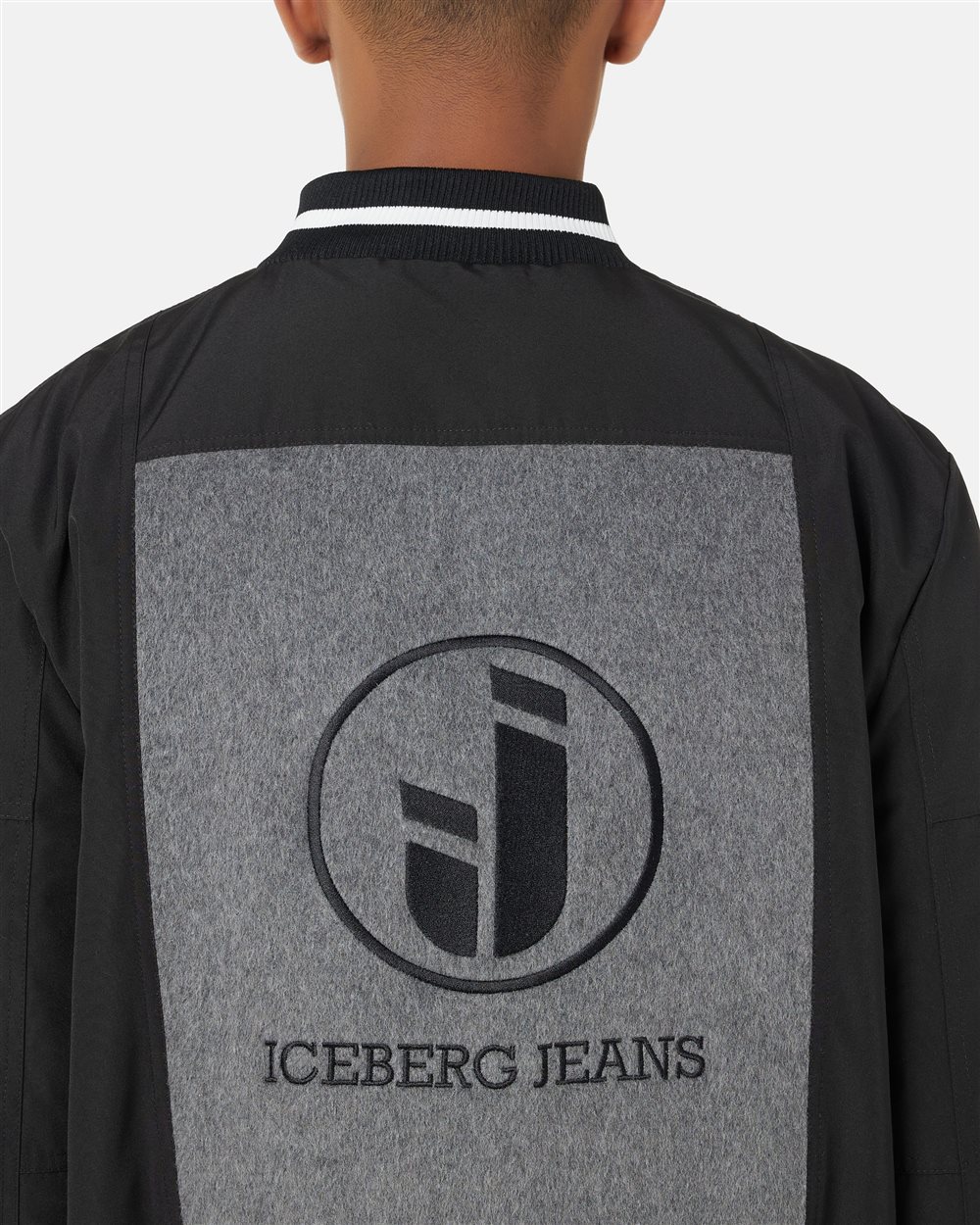 Varsity jacket in black and gray wool blend cloth with Cordura nylon inserts and Iceberg logo - Iceberg - Official Website