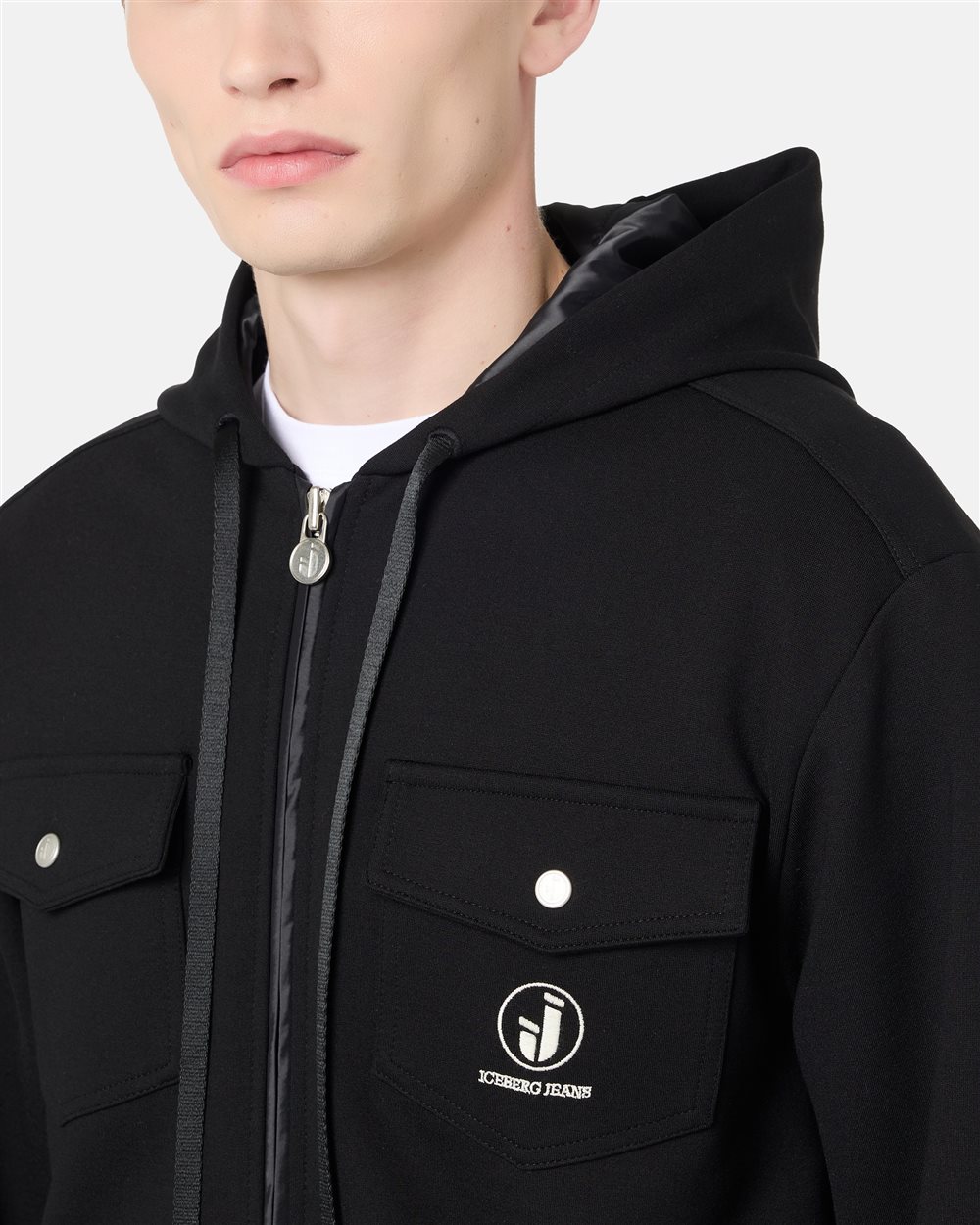 Hooded Sport Jacket in Jersey Punto Milano Mixed Viscose Black Iceberg - Iceberg - Official Website