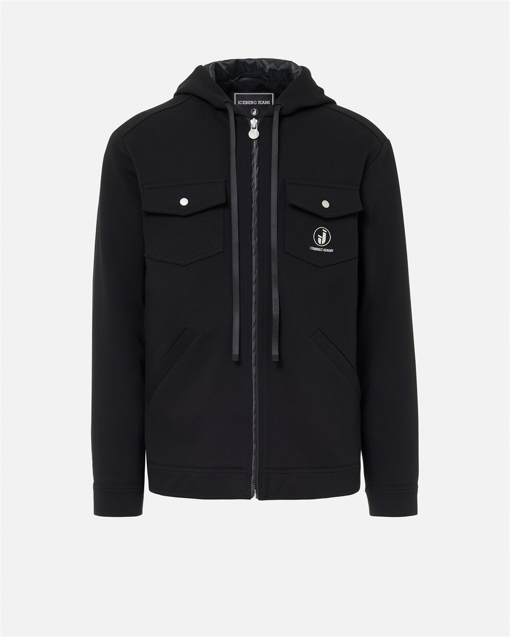 Hooded Sport Jacket in Jersey Punto Milano Mixed Viscose Black Iceberg - Iceberg - Official Website