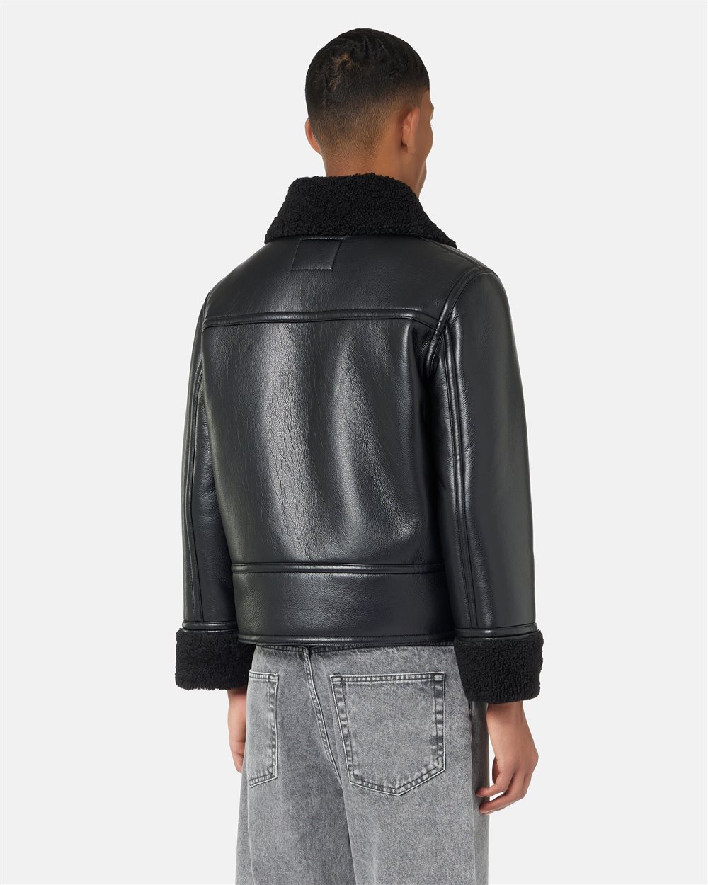 Aviator-fit jacket in black faux shearling with a curly fleece lining and Iceberg logo - Iceberg - Official Website