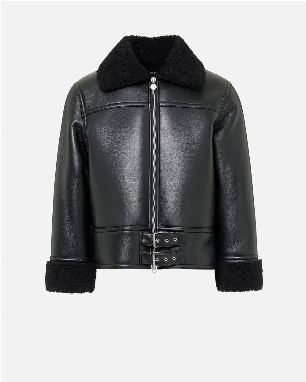 Aviator-fit jacket in black faux shearling with a curly fleece lining and Iceberg logo - Iceberg - Official Website