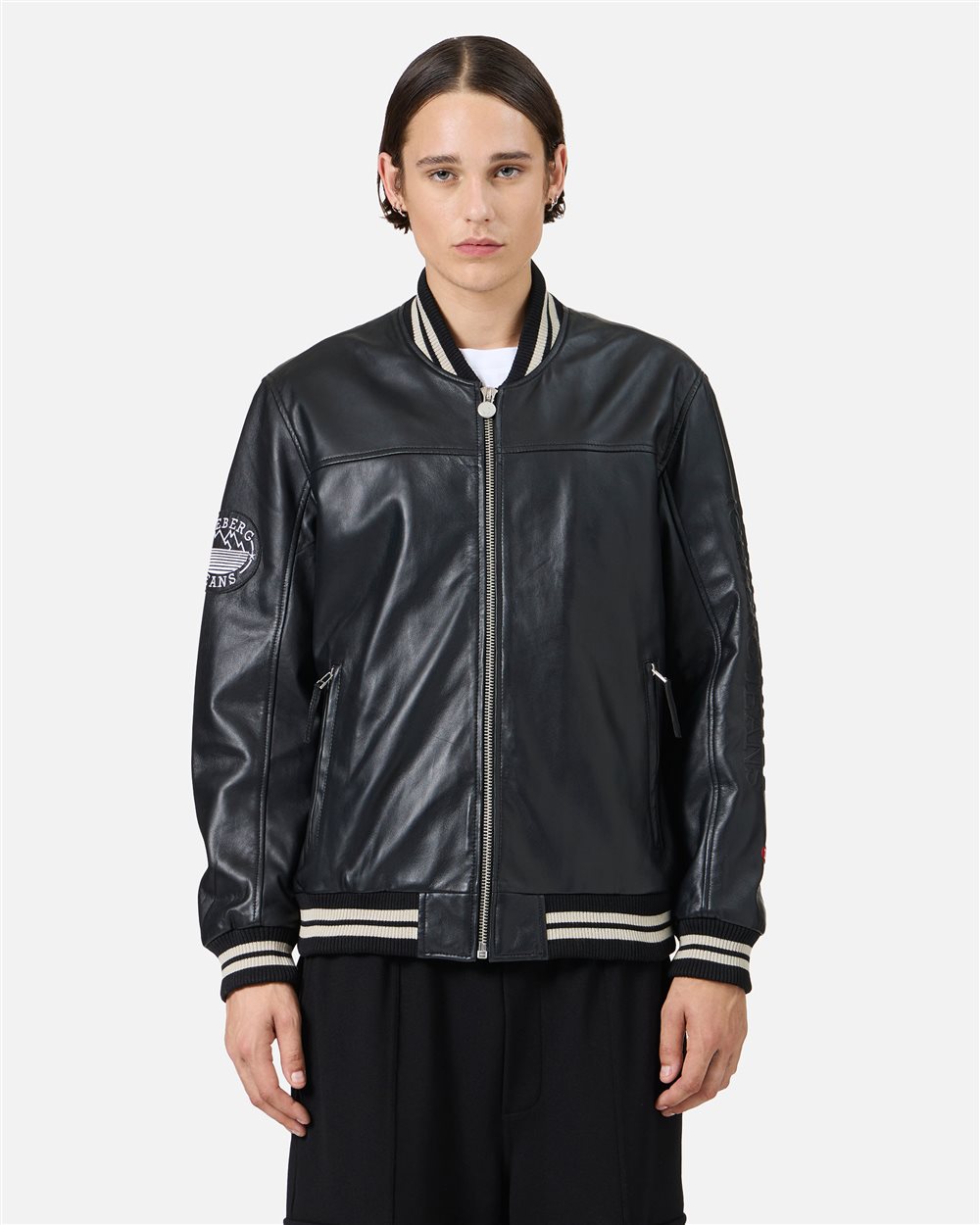 Iceberg Black Lambskin Varsity Jacket - Iceberg - Official Website