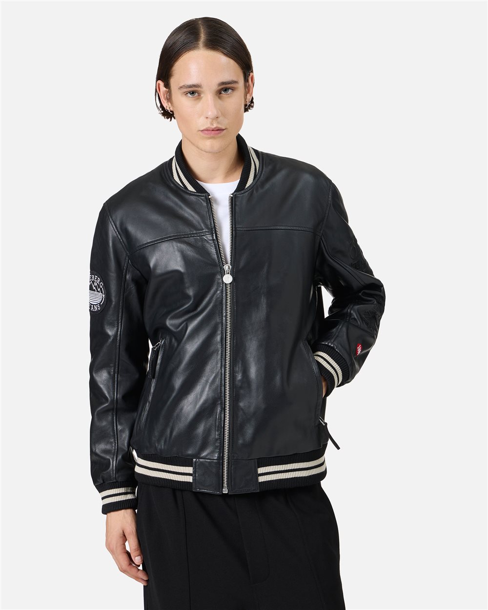 Iceberg Black Lambskin Varsity Jacket - Iceberg - Official Website