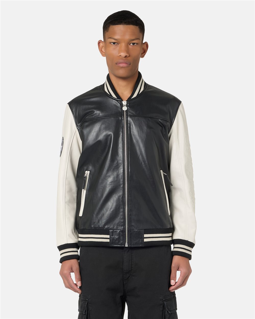 Black and White Iceberg Lambskin Varsity Jacket - Iceberg - Official Website