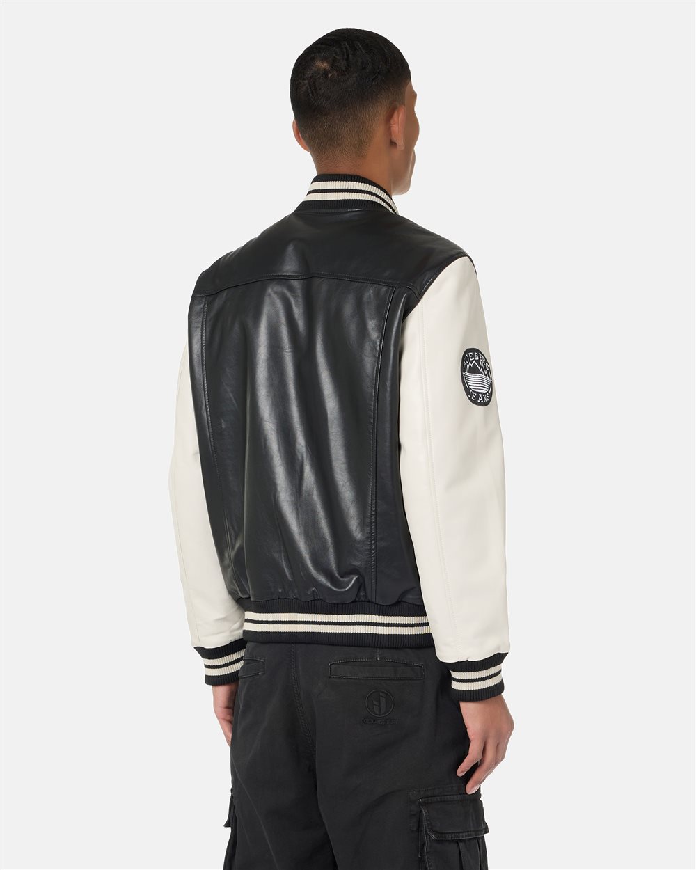 Black and White Iceberg Lambskin Varsity Jacket - Iceberg - Official Website