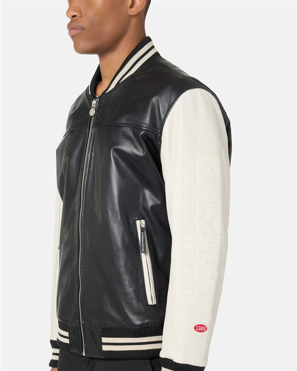 Black and White Iceberg Lambskin Varsity Jacket - Iceberg - Official Website