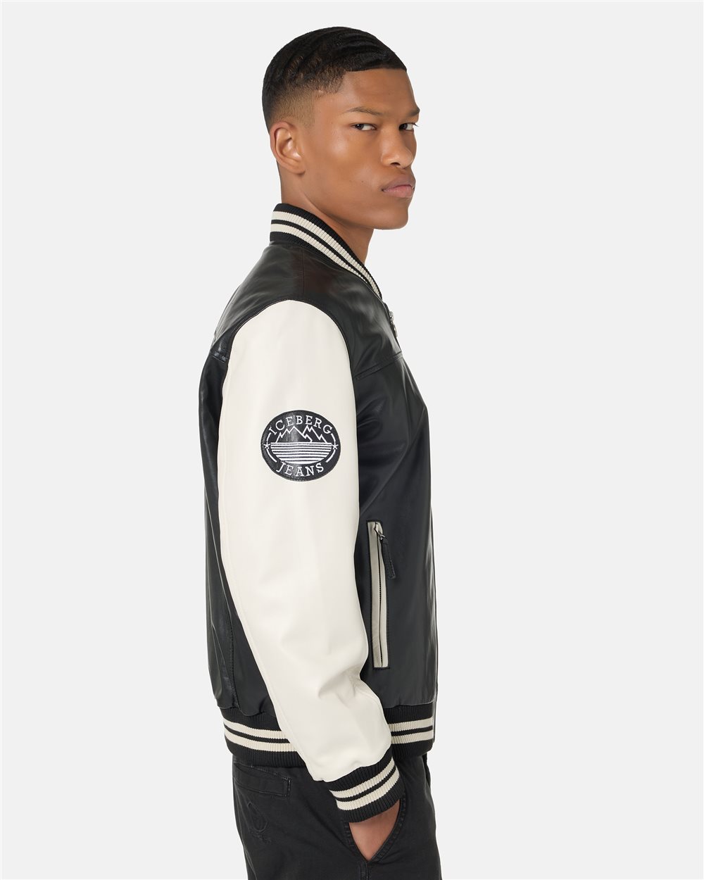 Black and White Iceberg Lambskin Varsity Jacket - Iceberg - Official Website