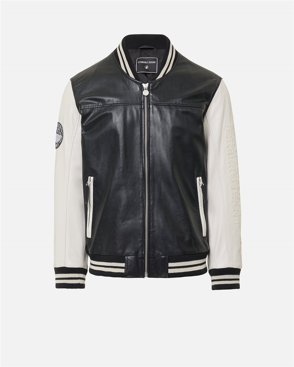 Black and White Iceberg Lambskin Varsity Jacket - Iceberg - Official Website