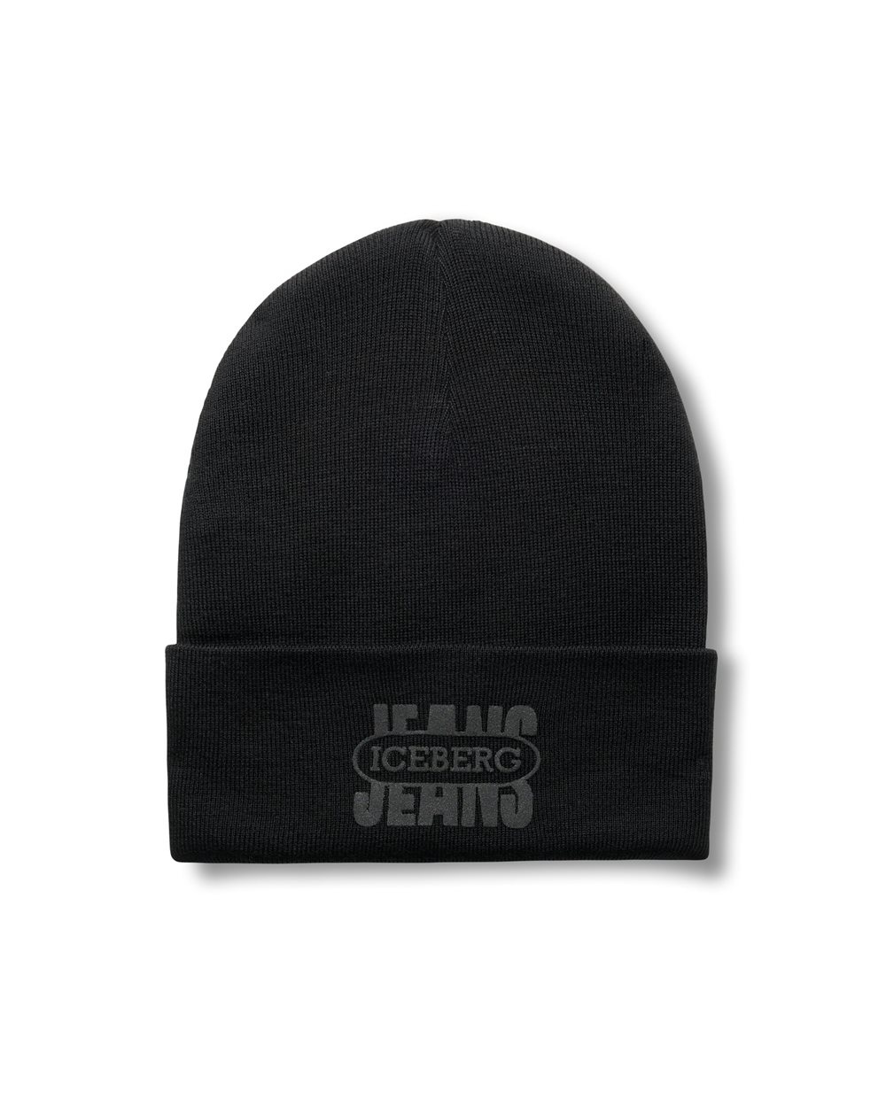 Black wool blend knit beanie with cuff and vintage Iceberg logo - Iceberg - Official Website