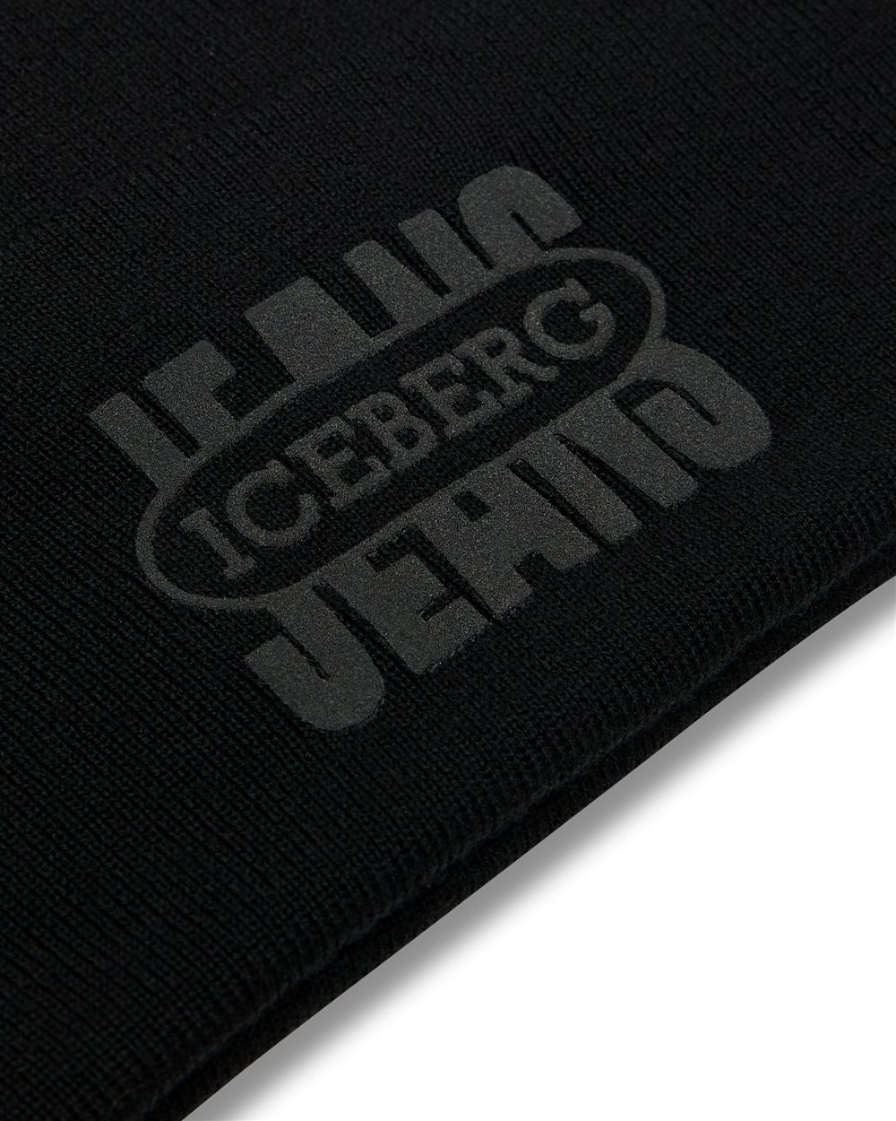 Black wool blend knit beanie with cuff and vintage Iceberg logo - Iceberg - Official Website
