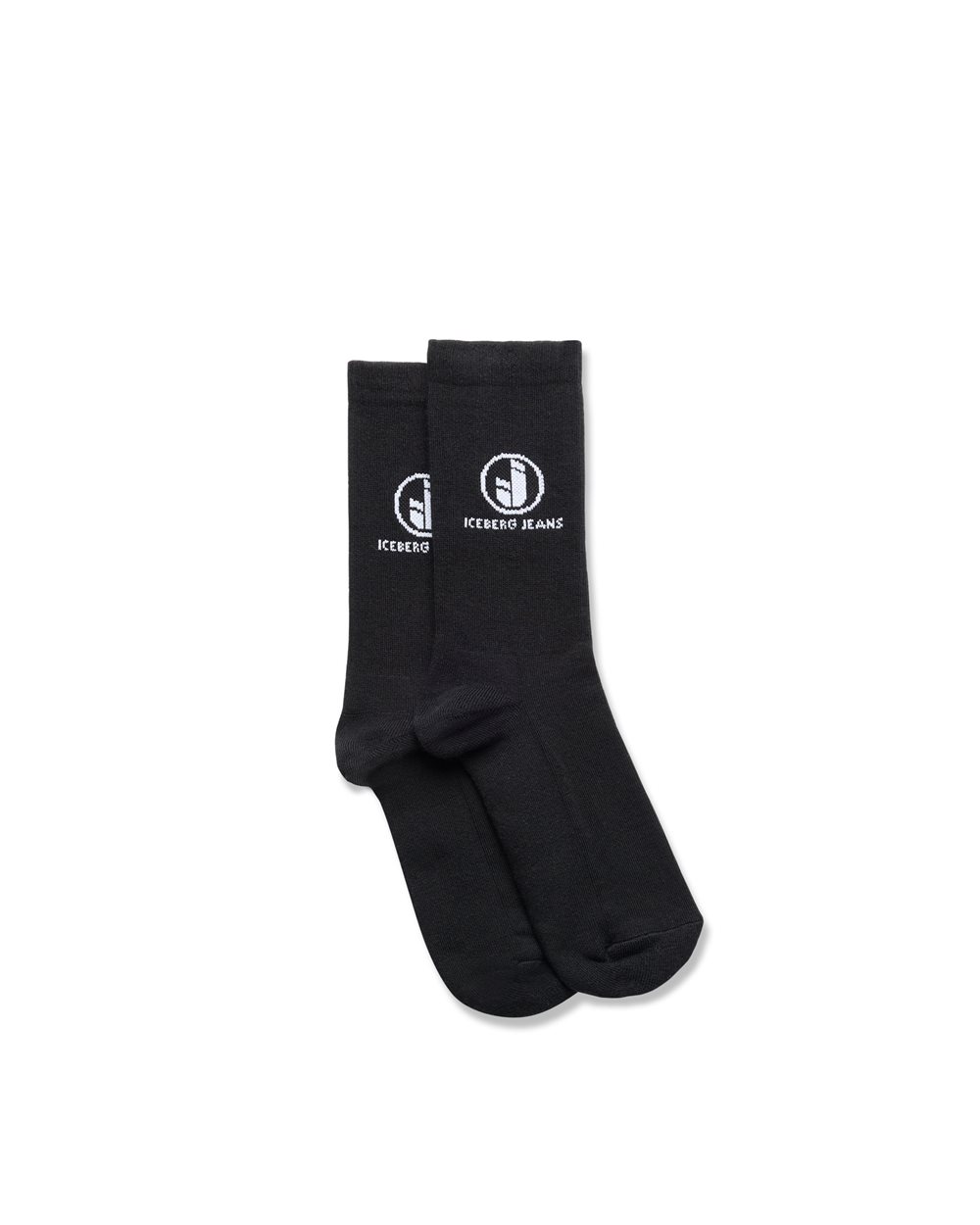 Black ribbed cotton terry socks with IJ logo inlay - Iceberg - Official Website