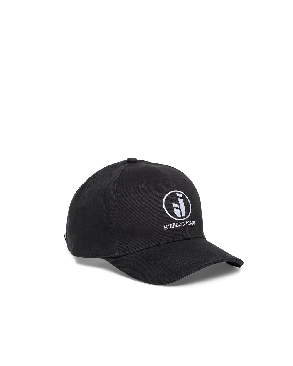 Fitted baseball cap in black cotton gabardine with tonal IJ logo embroidery - Iceberg - Official Website