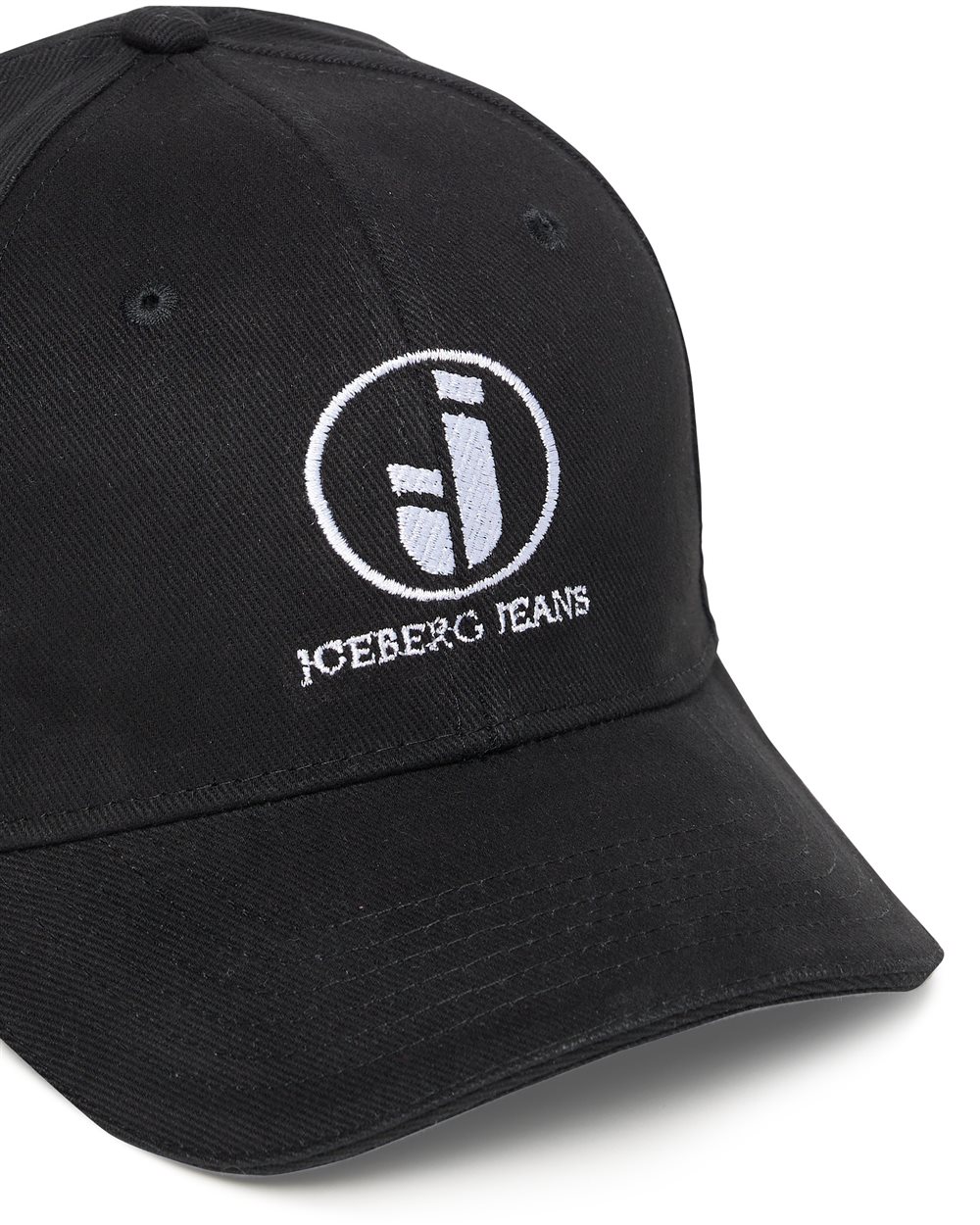 Fitted baseball cap in black cotton gabardine with tonal IJ logo embroidery - Iceberg - Official Website