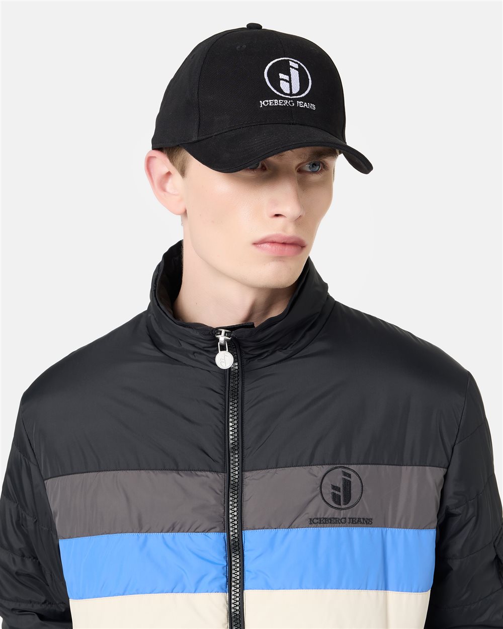 Fitted baseball cap in black cotton gabardine with tonal IJ logo embroidery - Iceberg - Official Website