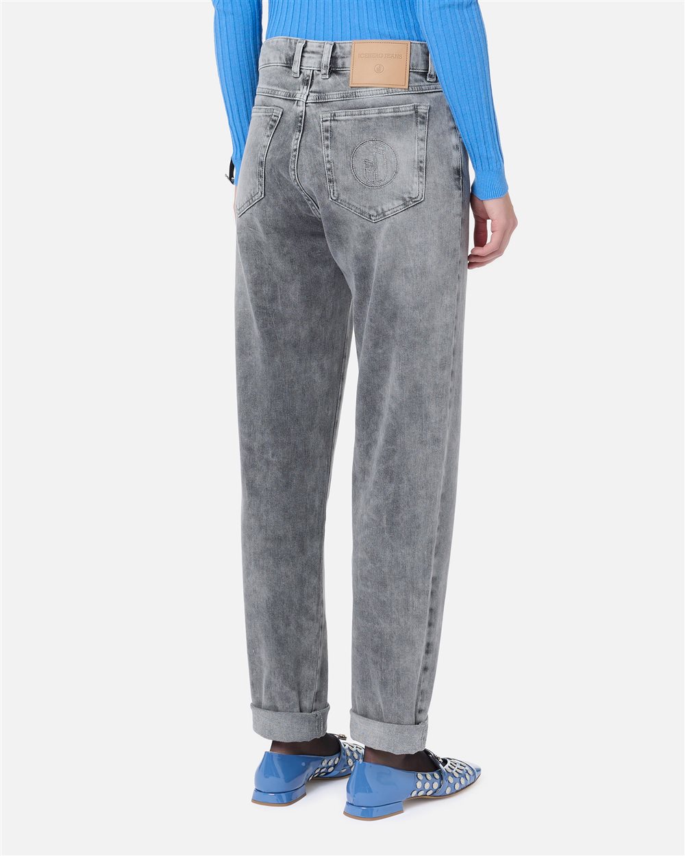 Carrot fit trousers in grey acid wash stretch denim - Iceberg - Official Website