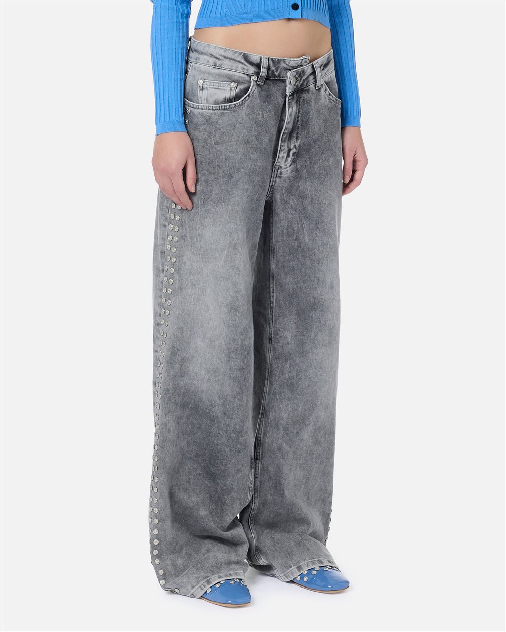 Loose fit 5-pocket trousers in grey degradable stretch denim - Iceberg - Official Website