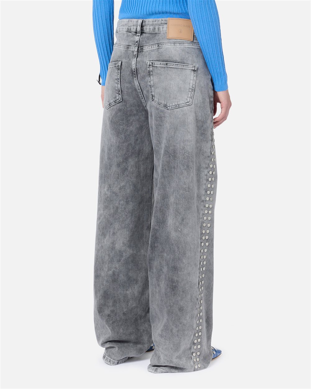 Loose fit 5-pocket trousers in grey degradable stretch denim - Iceberg - Official Website