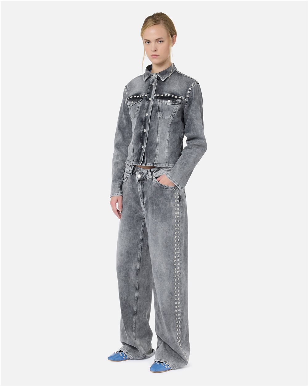 Loose fit 5-pocket trousers in grey degradable stretch denim - Iceberg - Official Website