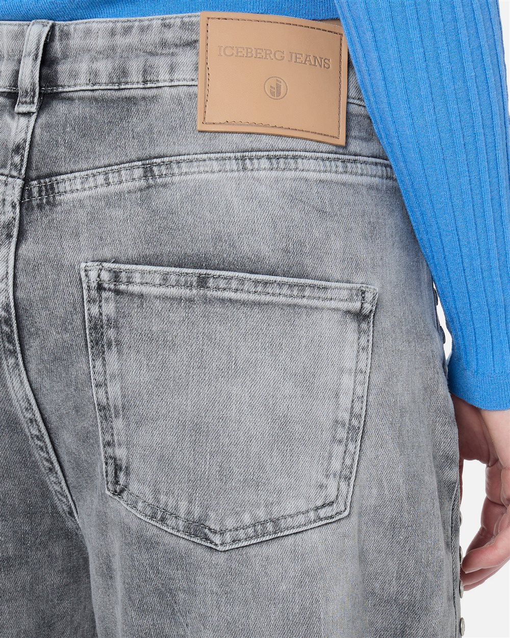 Loose fit 5-pocket trousers in grey degradable stretch denim - Iceberg - Official Website