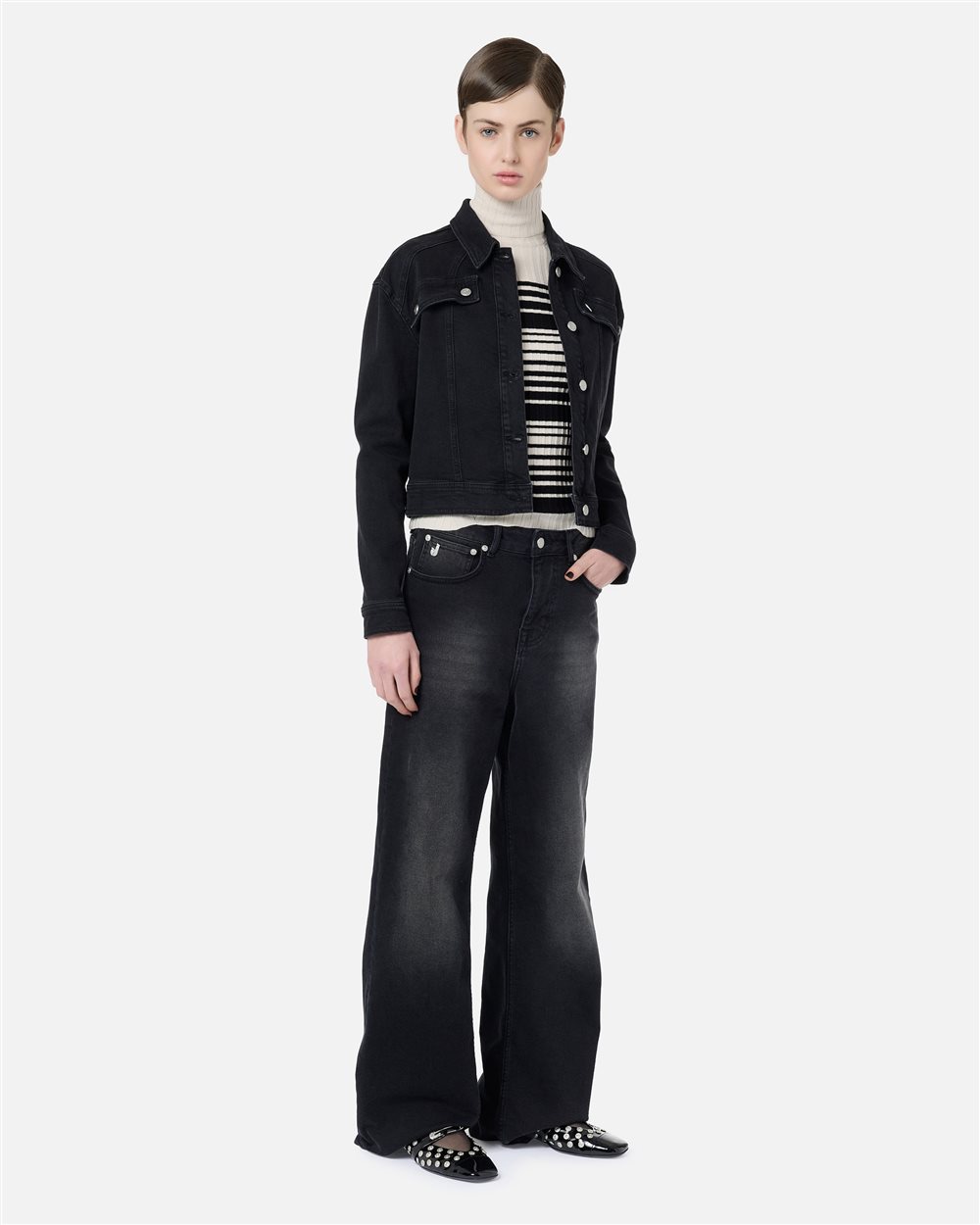 Black stretch denim boyfriend pants with Iceberg logo details - Iceberg - Official Website