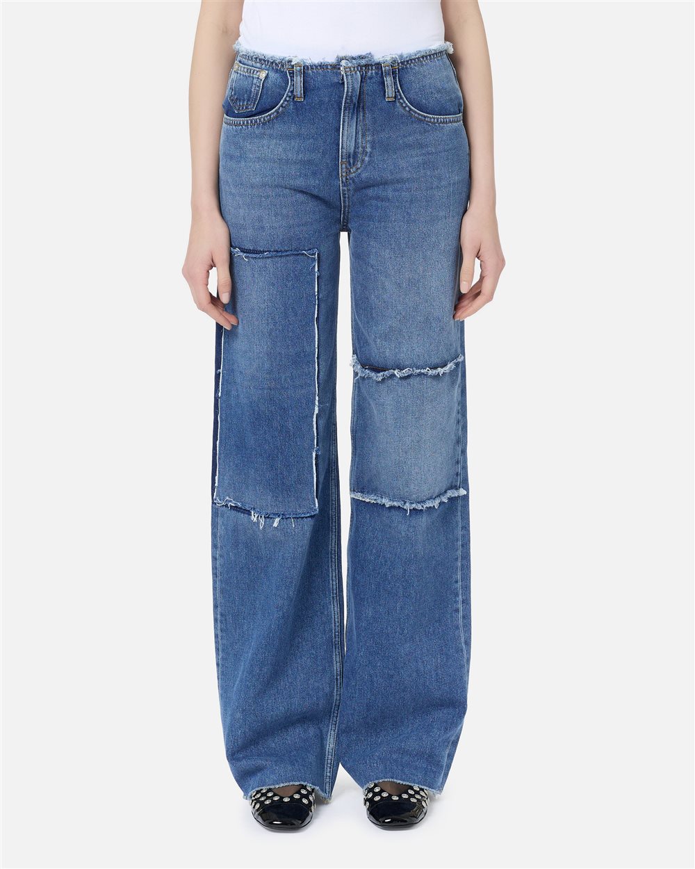 Straight-fit indigo denim trousers with raw details and Iceberg logo - Iceberg - Official Website