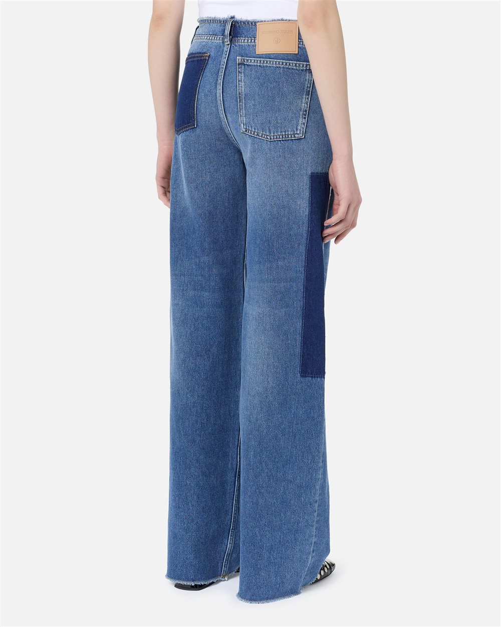 Straight-fit indigo denim trousers with raw details and Iceberg logo - Iceberg - Official Website