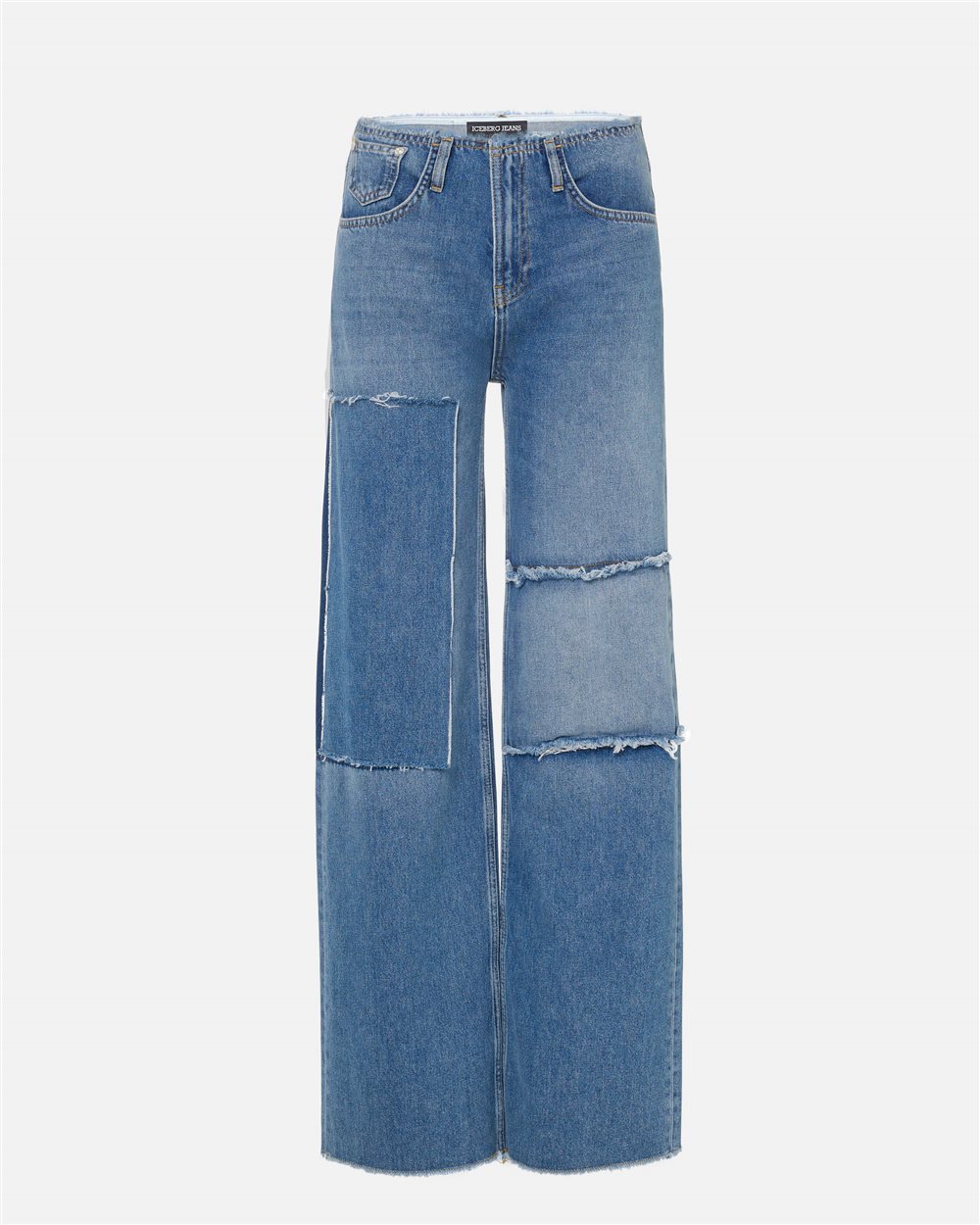Straight-fit indigo denim trousers with raw details and Iceberg logo - Iceberg - Official Website