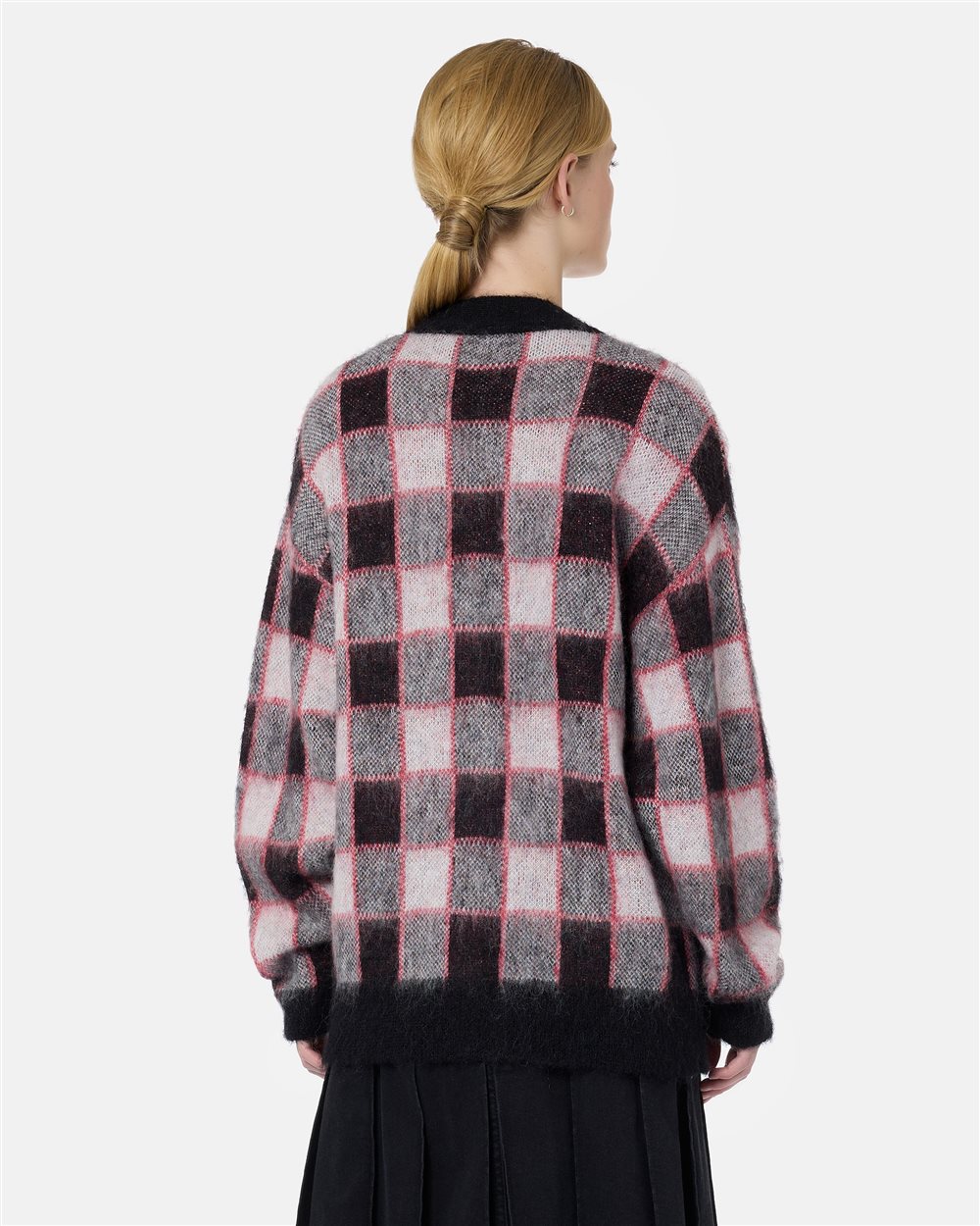 Relaxed-fit red and black checked mohair wool cardigan with denim pockets and Iceberg logo - Iceberg - Official Website