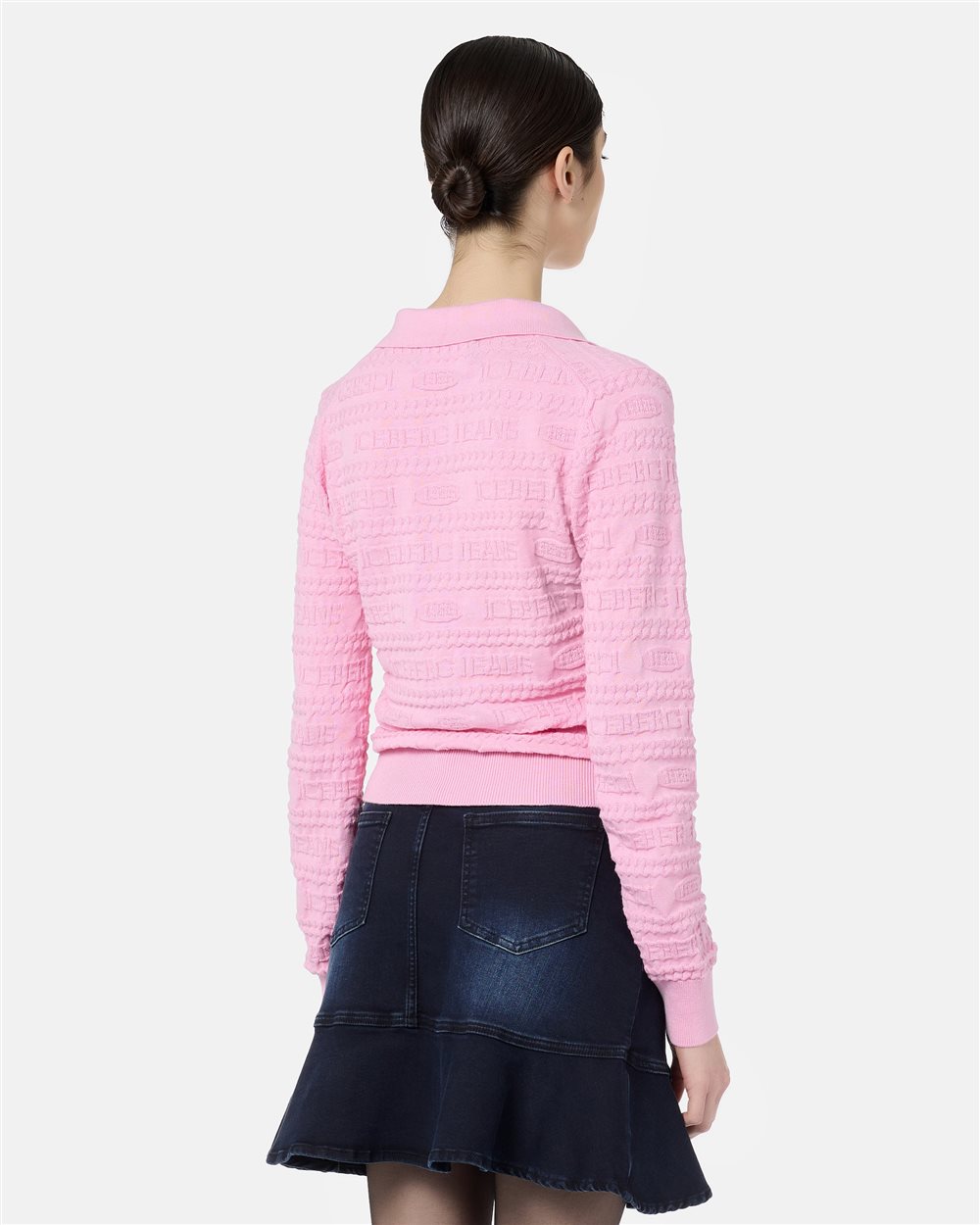 Pinkes Poloshirt in schmaler Passform aus Woll-Baumwollgemisch mit Jacquardmuster und durchgehendem - Iceberg - Official Website